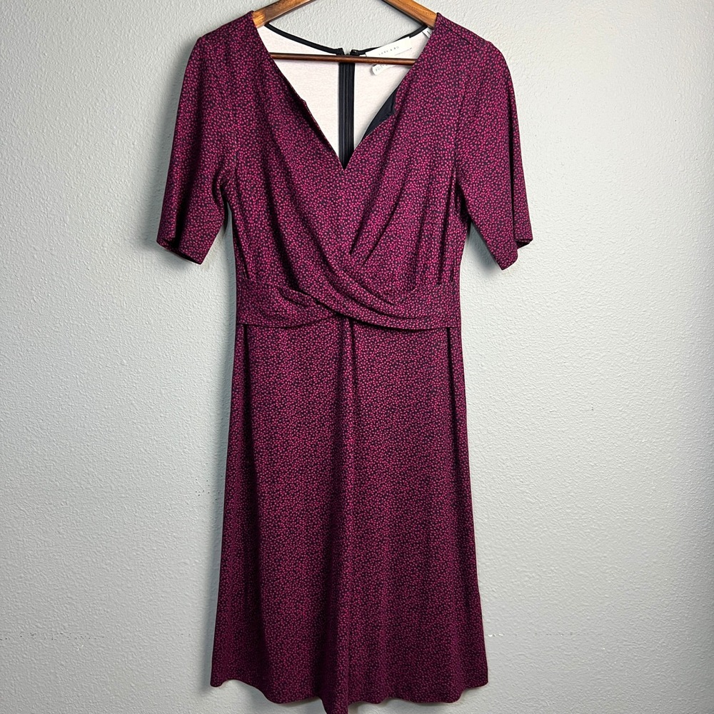 Lark & Ro Babydoll Floral Print Dress V-Neck‎ Twist Front Career Casual Size 6